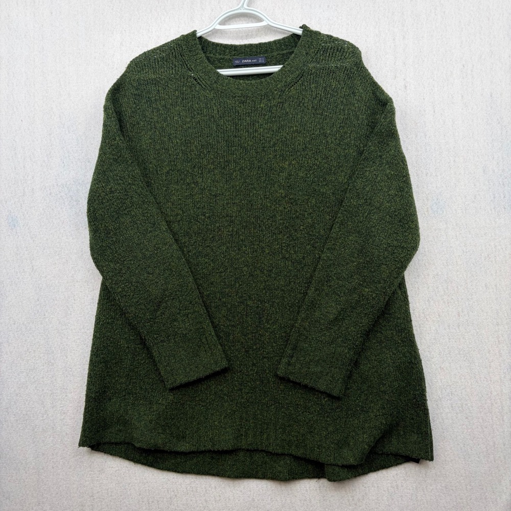 Zara Knit Womens Forest Green Marled Crewneck Sweater Relaxed Fit Size M